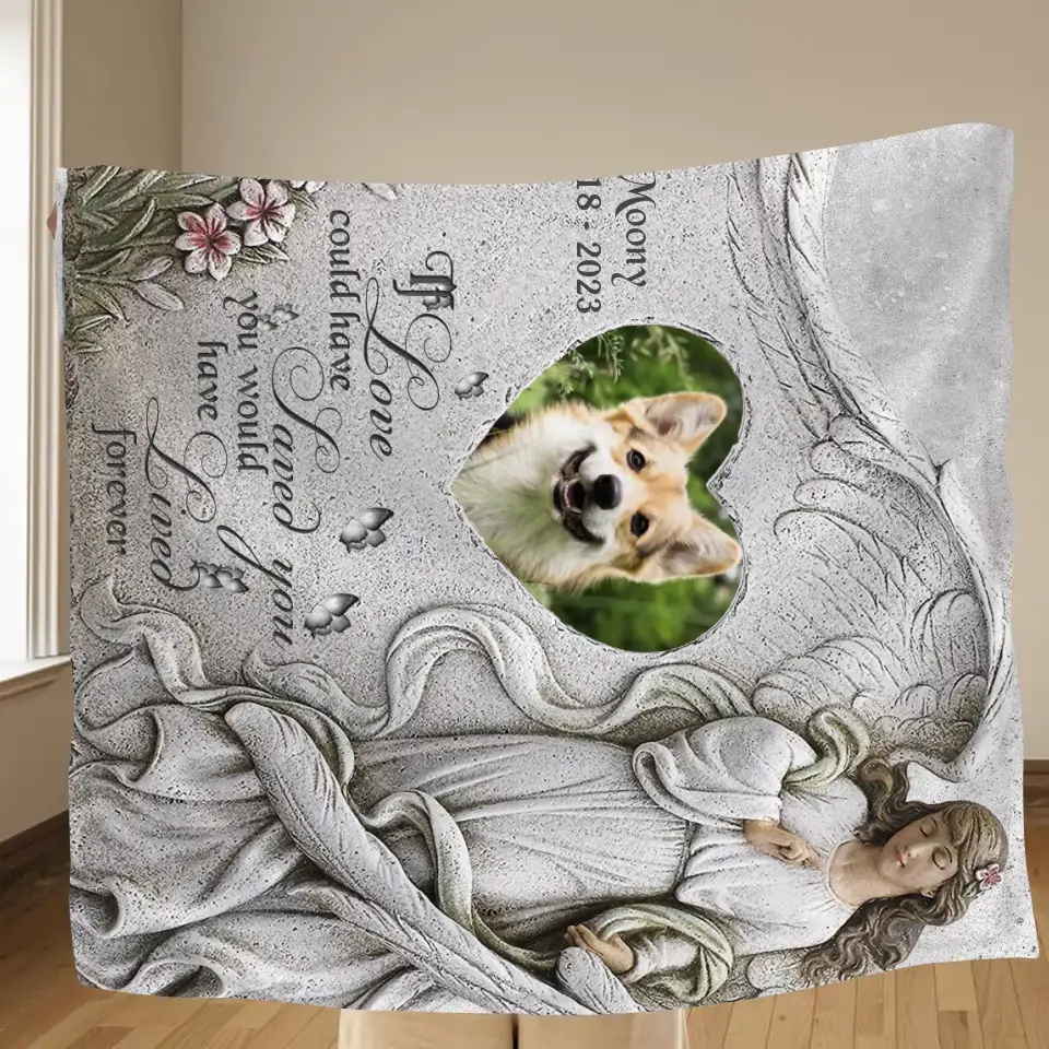 Personalized Memorial Pet Fleece Throw Blanket & Quilt - Upload Photo - Memorial Gift Idea For Pet Owners - If Love Could Have Saved You You Would Have Lived Forever