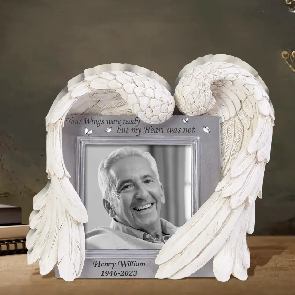 Personalized Angel Wings Acrylic Plaque - Upload Photo - Memorial Gift Idea For Christmas/Family Member - Your Wings Were Ready But My Heart Was Not