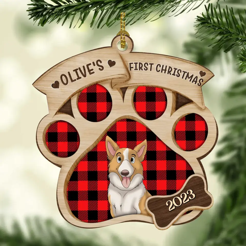 Personalized Dog First Christmas Wooden Ornament - Up to 3 Dogs - Christmas Gift Idea For Dog Lover