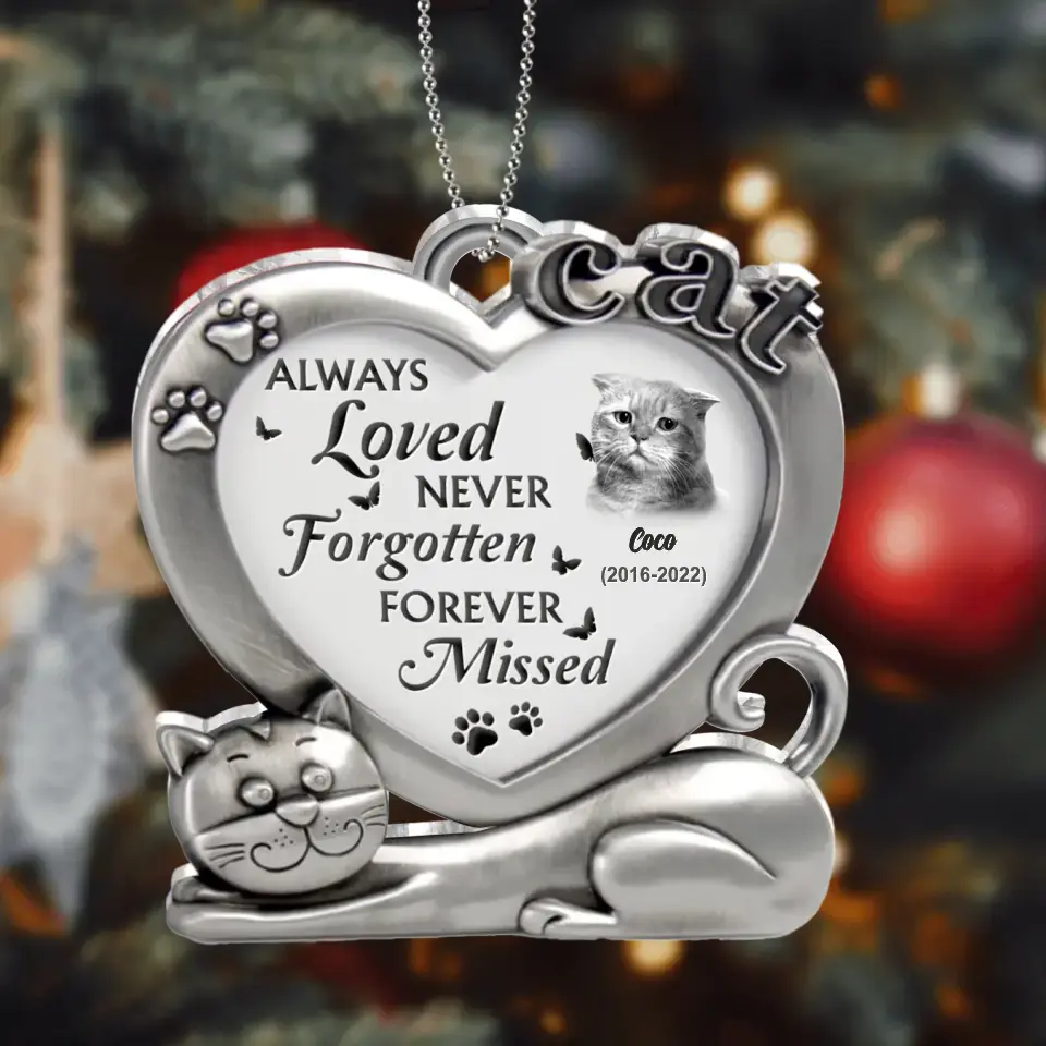 Personalized Memorial Cat Photo Acrylic Ornament - Christmas/Memorial Gift Idea for Cat Owners - Always Loved Never Forgotten Forever Missed