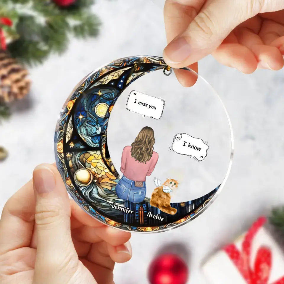 Personalized Memorial Pet Circle Acrylic Ornament - Christmas Memorial Gift Idea For Dog/Cat/Rabbit Owners