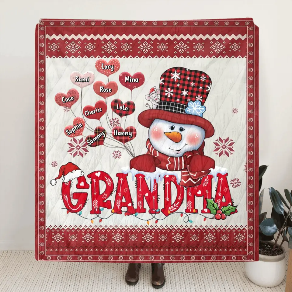 Personalized Grandma Quilt/Fleece Throw Blanket - Gift Idea For Grandma/Christmas - Up to 10 Grandkids -  Grandma