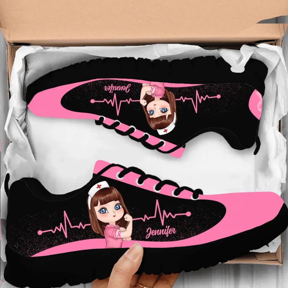 Personalized Breast Cancer Sneakers - Gift To Friend/Woman - You'll Never Walk Alone
