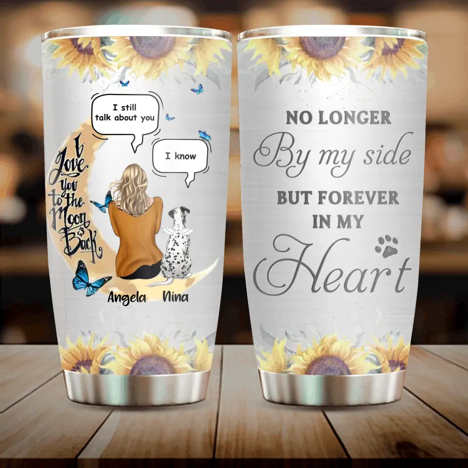 Custom Memorial Dog Mom Tumbler - Up to 4 Dogs - Memorial Gift Idea For Dog Owners - No Longer By My Side But Forever In My Heart