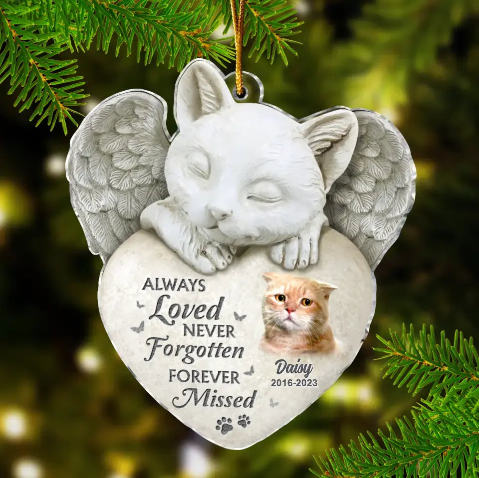 Personalized Cat Memorial Angel With Wings Acrylic Ornament - Memorial Gift Idea For Christmas/Cat Owner - Upload Photo - Always Loved Never Forgotten Forever Missed