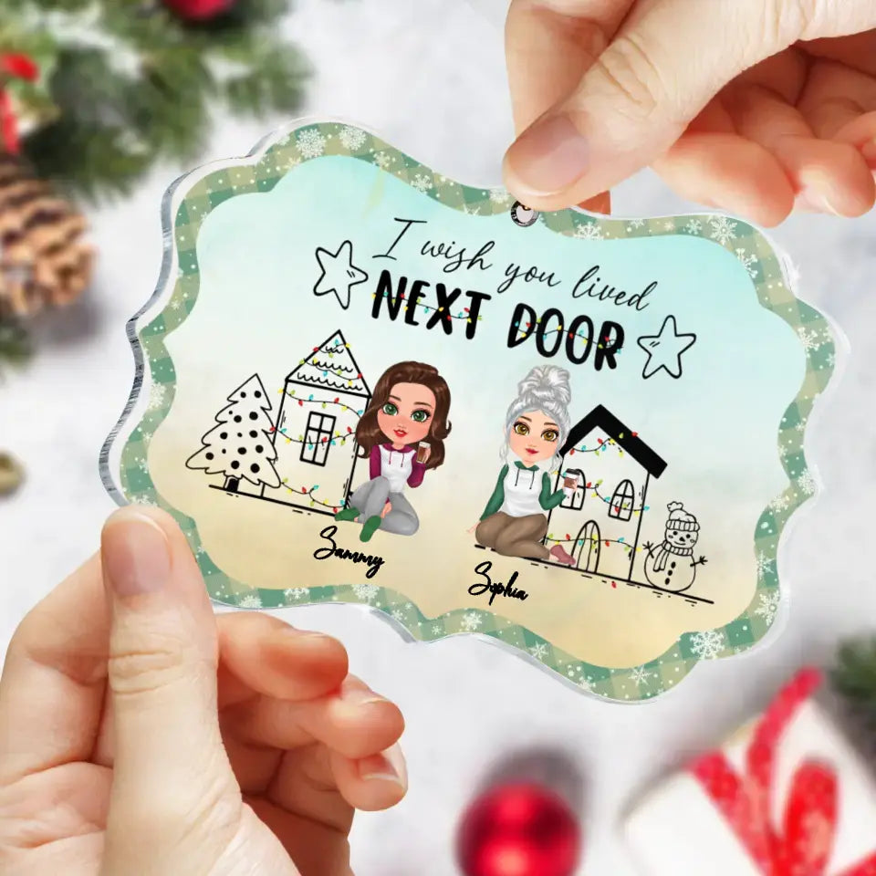 Personalized Besties Rectangle Acrylic Ornament - Gift Idea For Best Friends/Sisters - Up to 5 Girls - I Wish You Lived Next Door