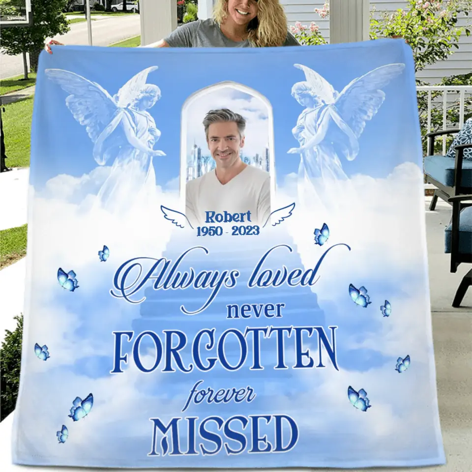 Personalized Memorial Quilt/Fleece Throw Blanket - Upload Photo - Memorial Gift Idea For Family Member - Always Loved Never Forgotten Forever Missed