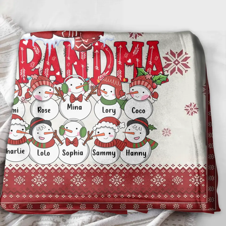 Personalized Grandma Fleece Throw Blanket/Quilt - Up to 10 Grandkids - Christmas Gift Idea for Grandma - Grandma