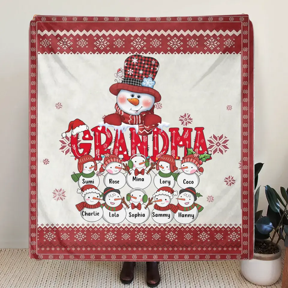 Personalized Grandma Fleece Throw Blanket/Quilt - Up to 10 Grandkids - Christmas Gift Idea for Grandma - Grandma