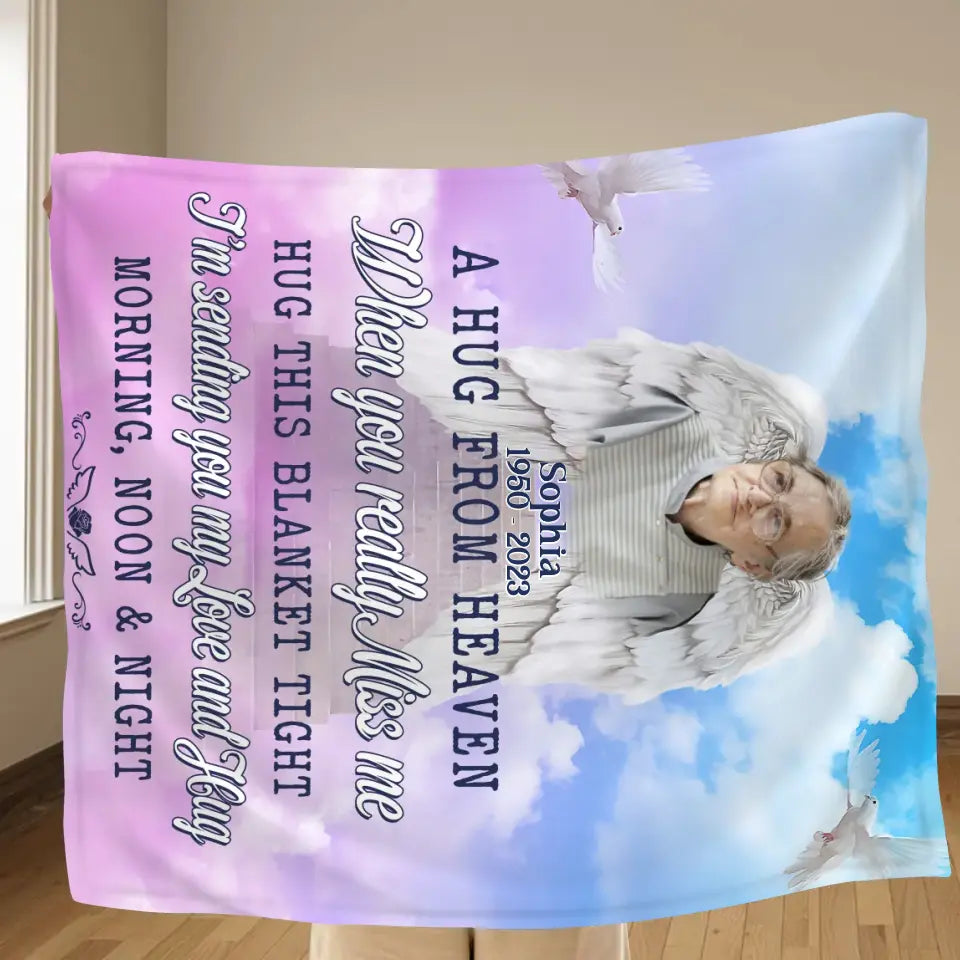 Personalized Memorial Quilt/Fleece Throw Blanket - Upload Photo - Memorial Gift Idea For Family Member - I'm Sending You My Love And Hug