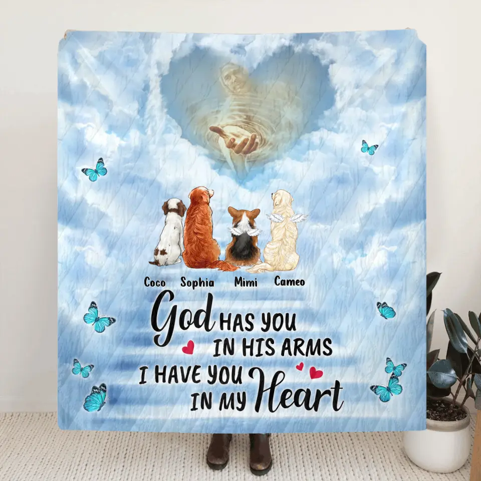 Personalized Memorial Pet Fleece Throw Blanket & Quilt - Memorial Gift Idea For Pet Lovers - God Has You In His Arms I Have You In My Heart