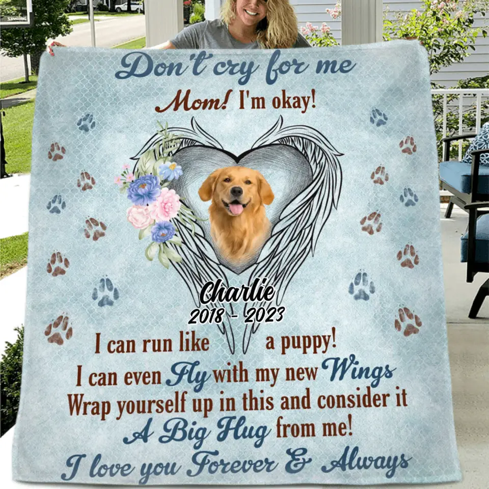 Personalized Memorial Quilt/Fleece Throw Blanket - Upload Photo - Memorial Gift Idea For Pet Lovers - I Can Run Like A Puppy