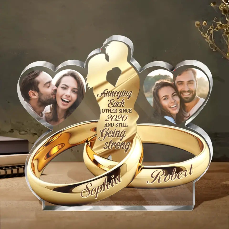 Personalized Couple Rings Photo Acrylic Plaque - Anniversary Gift Idea For Couple/Gift To Him/Her - Annoying Each Other Since 2020 And Still Going Strong
