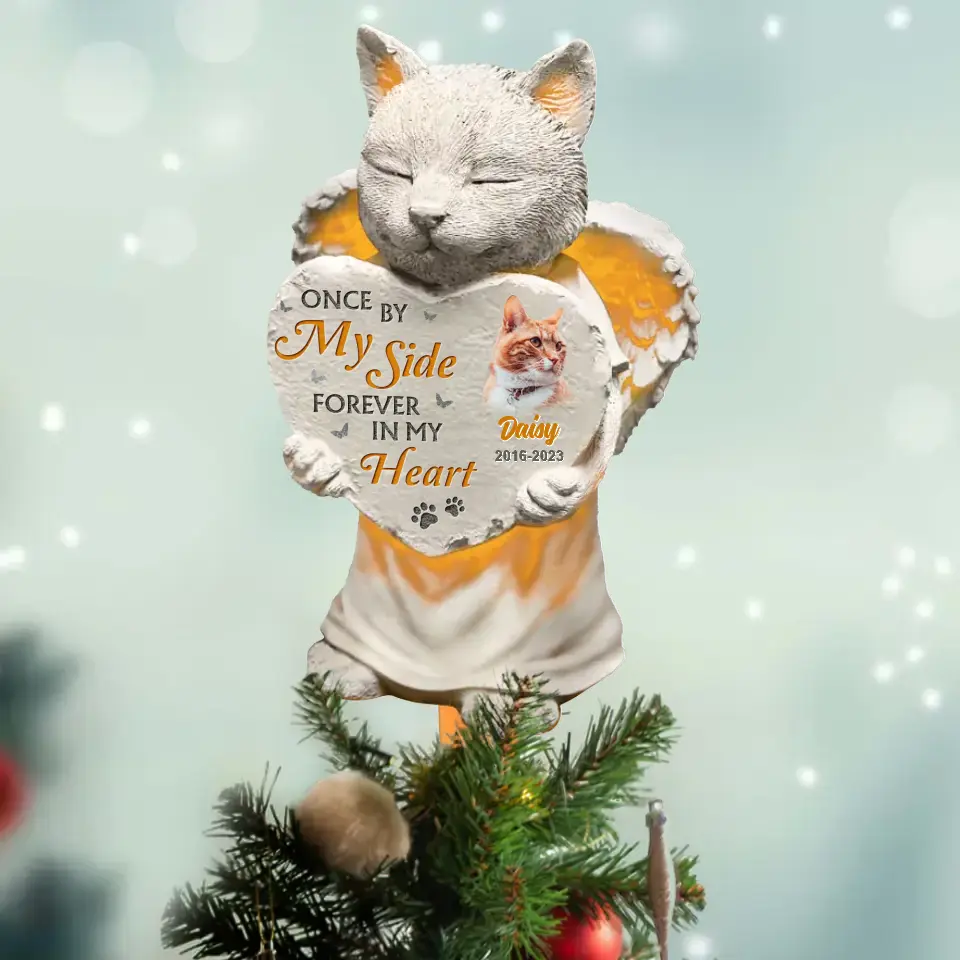 Personalized Memorial Cat Tree Topper - Upload Photo - Christmas Memorial Gift Idea for Cat Owners - Once By My Side Forever In My Heart