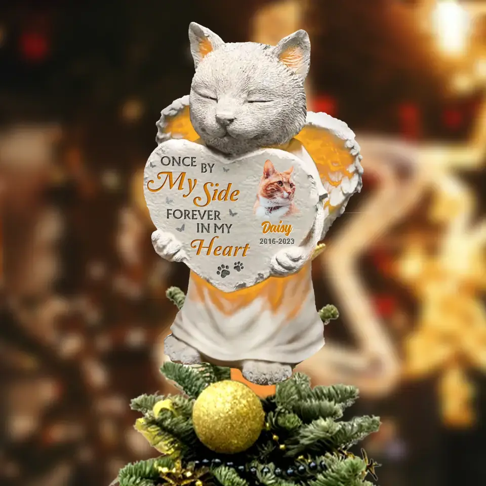 Personalized Memorial Cat Tree Topper - Upload Photo - Christmas Memorial Gift Idea for Cat Owners - Once By My Side Forever In My Heart