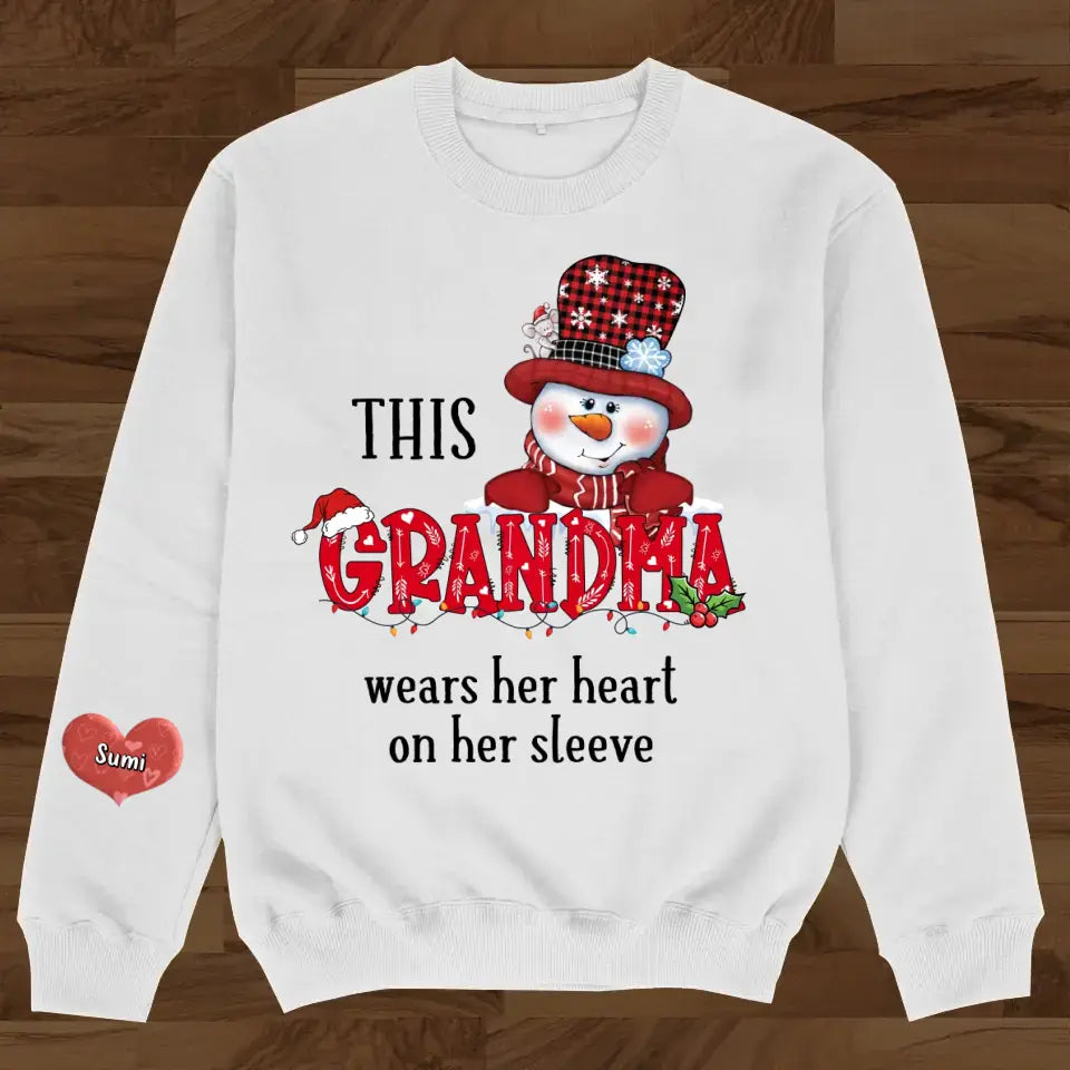 Personalized Grandma AOP Sweater - Up to 10 Grandkids - Christmas Gift Idea For Grandma - This Grandma Wears Her Heart In Her Sleeve