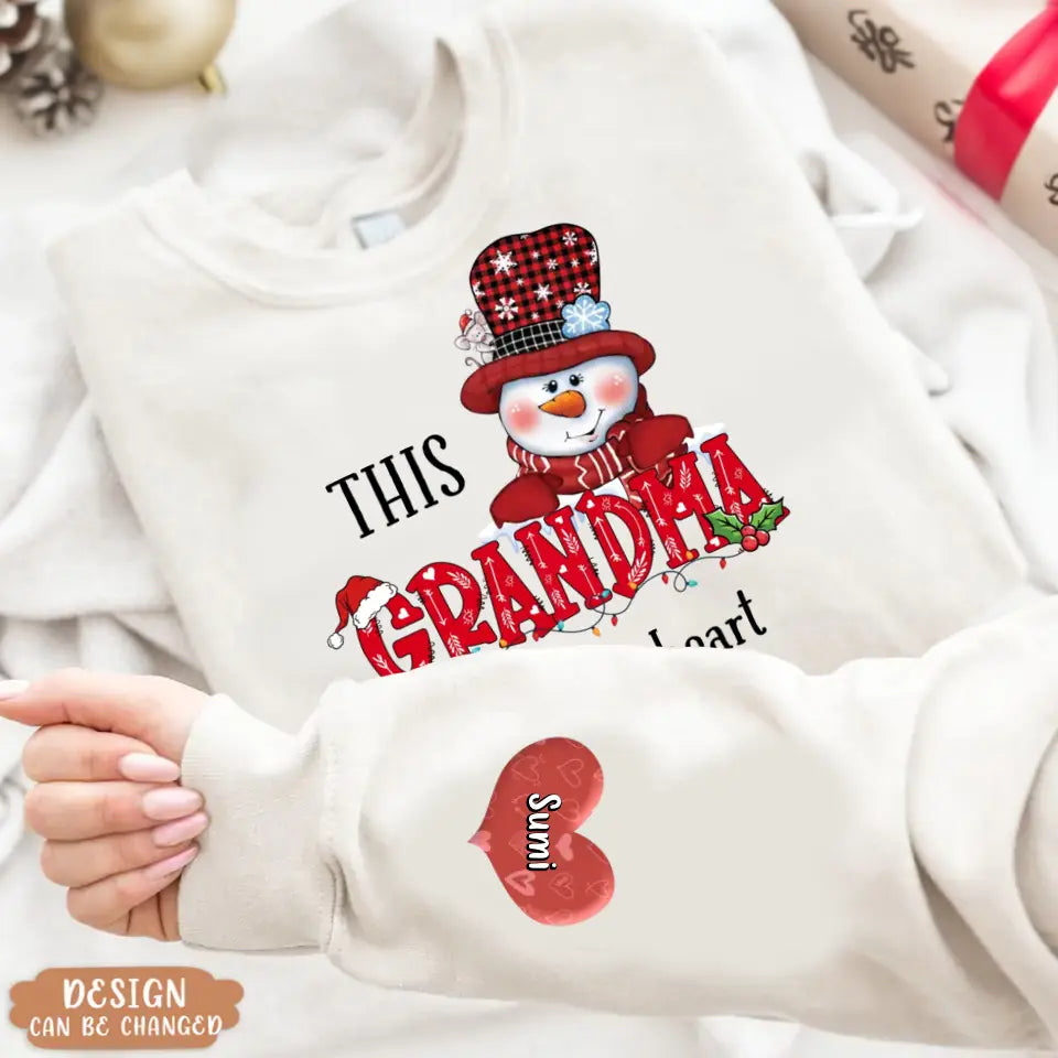 Personalized Grandma AOP Sweater - Up to 10 Grandkids - Christmas Gift Idea For Grandma - This Grandma Wears Her Heart In Her Sleeve