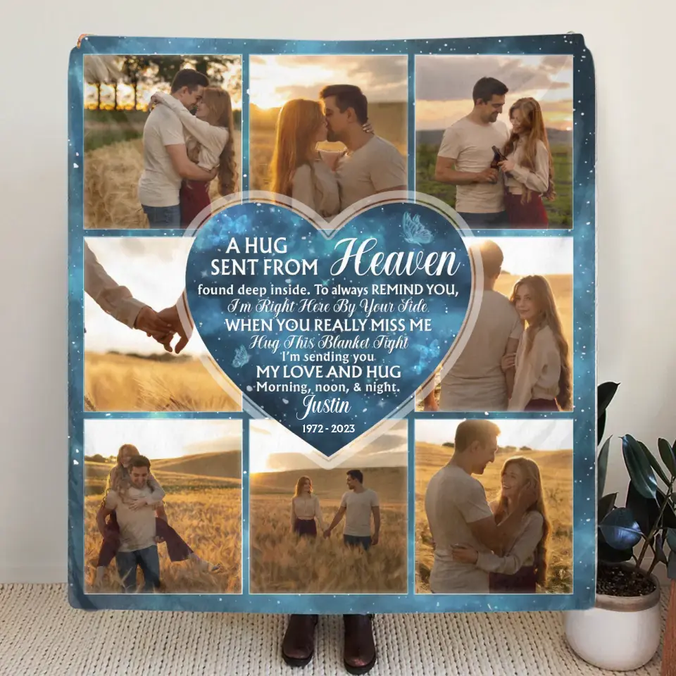 Personalized Memorial Fleece Throw Blanket & Quilt - Upload Photo - Memorial Gift Idea For Husband/Wife - A Hug Sent From Heaven