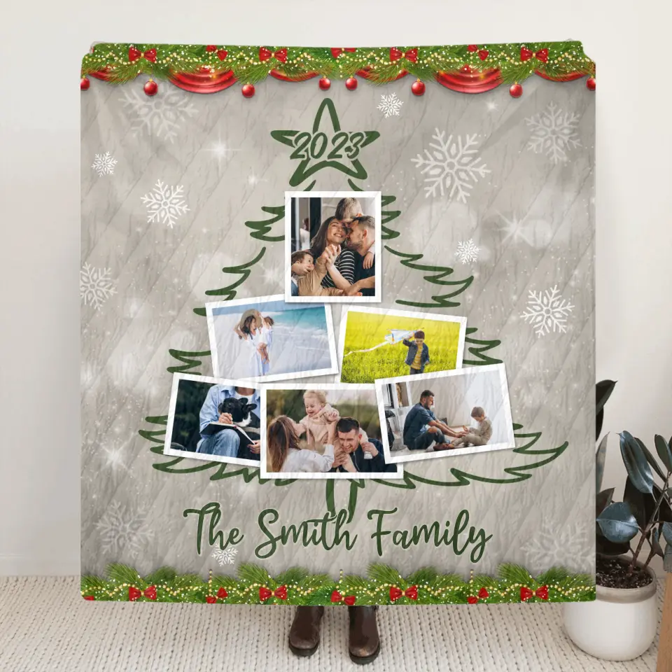 Personalized Christmas Family Quilt/Fleece Throw Blanket - Upload Photos - Christmas Gift Idea For Family