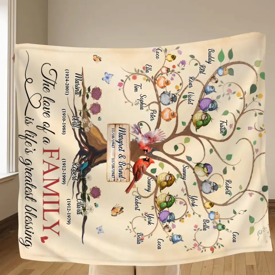 Personalized Memorial Family Quilt/Fleece Throw Blanket - Memorial Gift Idea - Family Of 4 Generations - The Love Of A Family Is Life's Greatest Blessing
