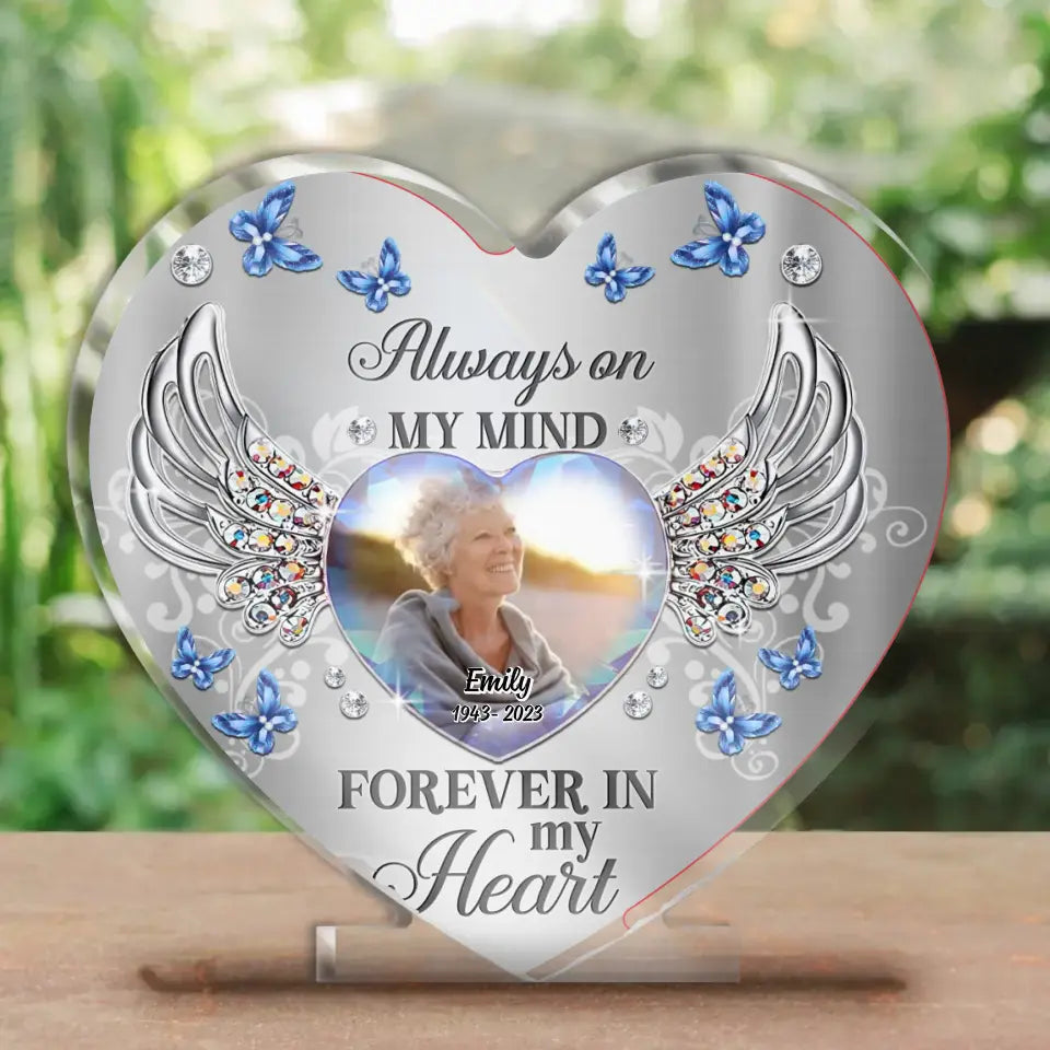Personalized Memorial Photo Heart Acrylic Plaque - Memorial Gift Idea for Christmas - Always On My Mind Forever In My Heart