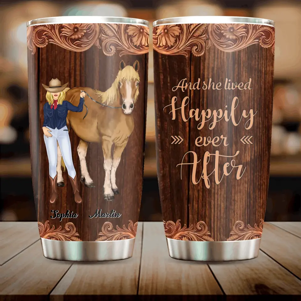 Personalized Horse Lady Tumbler - Gift Idea For Horse Lovers - And She Lived Happily Ever After
