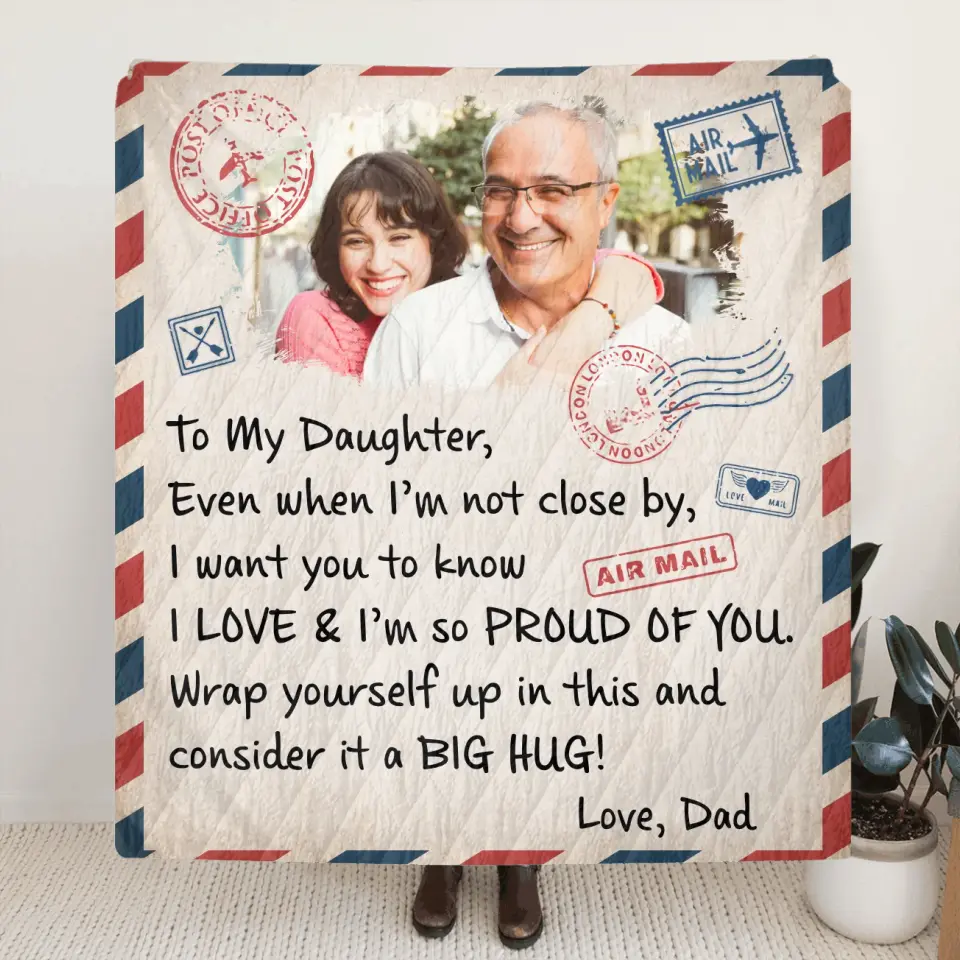 Personalized Dad & Daughter Photo Quilt/Fleece Throw Blanket - Gift Idea For Daughter From Dad - Upload Photo - Consider It A Big Hug