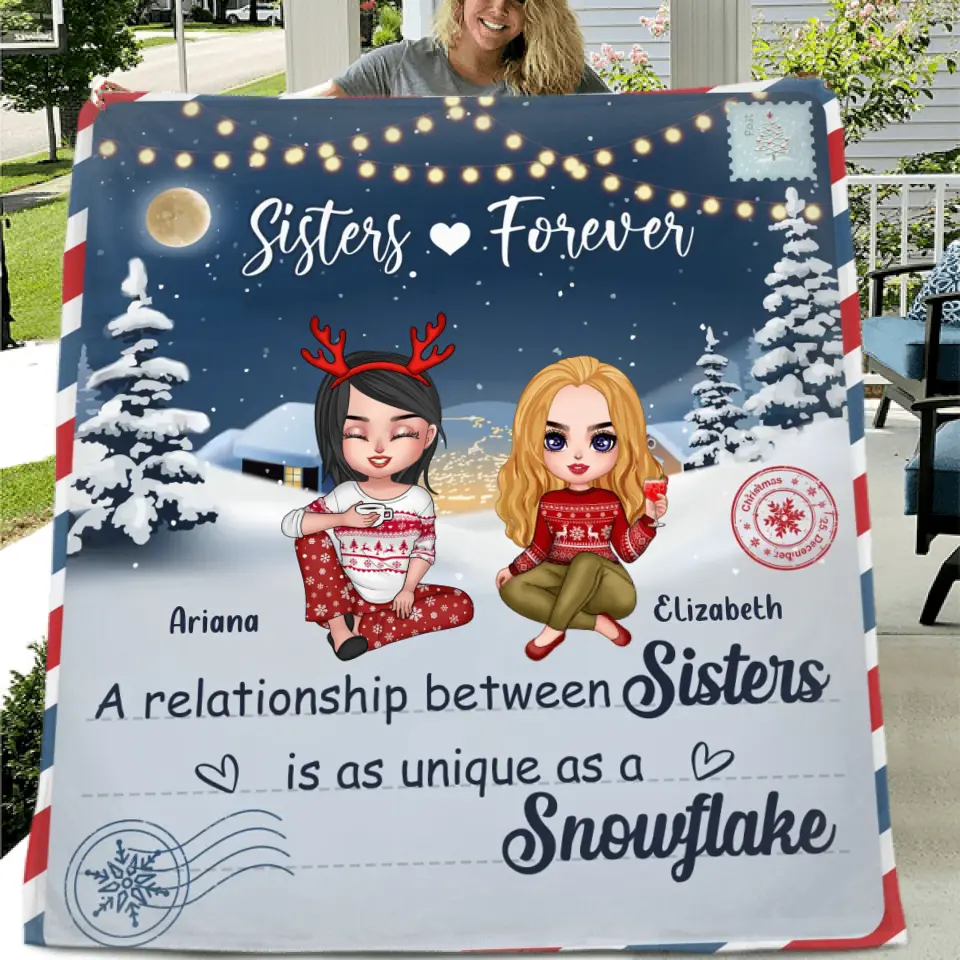 Personalized Sisters Quilt/Fleece Throw Blanket - Gift Idea For Friends/Christmas - Up to 5 Girls - Sisters Forever