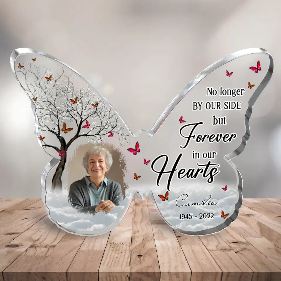 Personalized Memorial Photo Butterfly Acrylic Plaque - Memorial Gift Idea for Christmas - No Longer By Our Side But Forever In Our Hearts