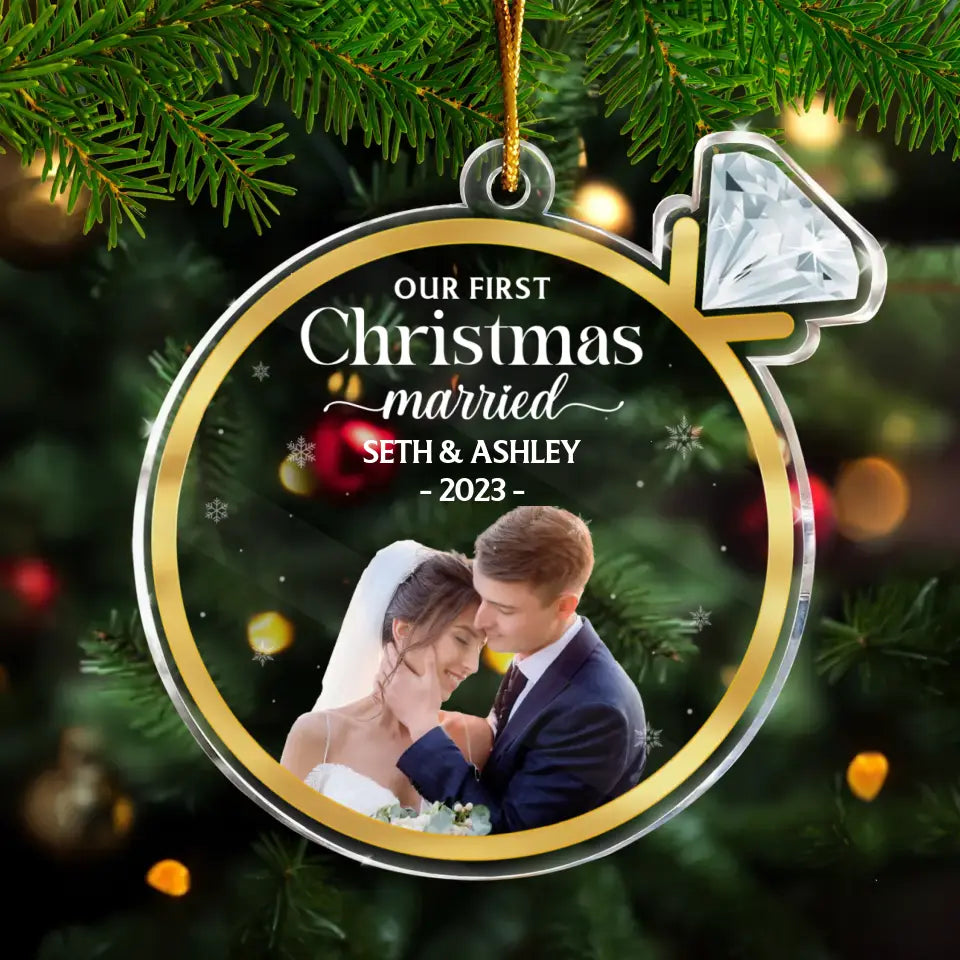 Personalized Couple Acrylic Ornament - Upload Photo - Christmas Gift For Couple - Our First Christmas Married