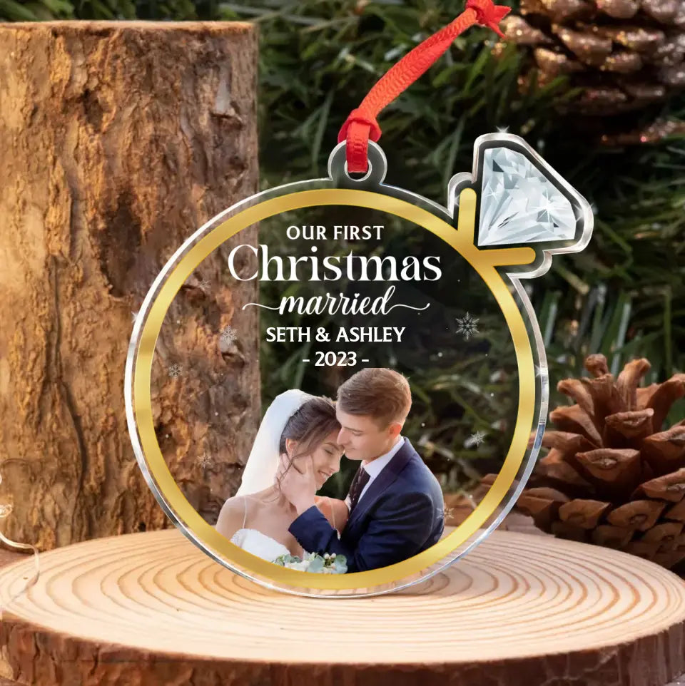 Personalized Couple Acrylic Ornament - Upload Photo - Christmas Gift For Couple - Our First Christmas Married