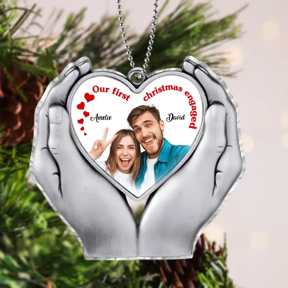 Personalized Couple Acrylic Ornament - Upload Photo - Christmas/Anniversary Gift For Couple - Our First Christmas Engaged