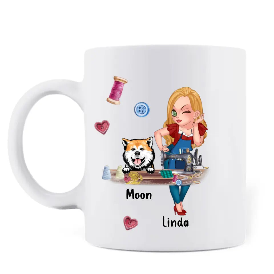 Personlized Sewing Coffee Mug - Best Gift Idea For Sewing Lovers With Up To 2 Dogs/Cats - A Day Spent Sewing Is A Good Day