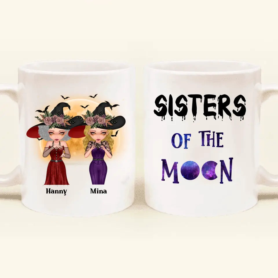 Personalized Witches Coffee Mug - Up to 4 Girls - Halloween Gift For Friends/Sisters/Besties - Sisters Of The Moon