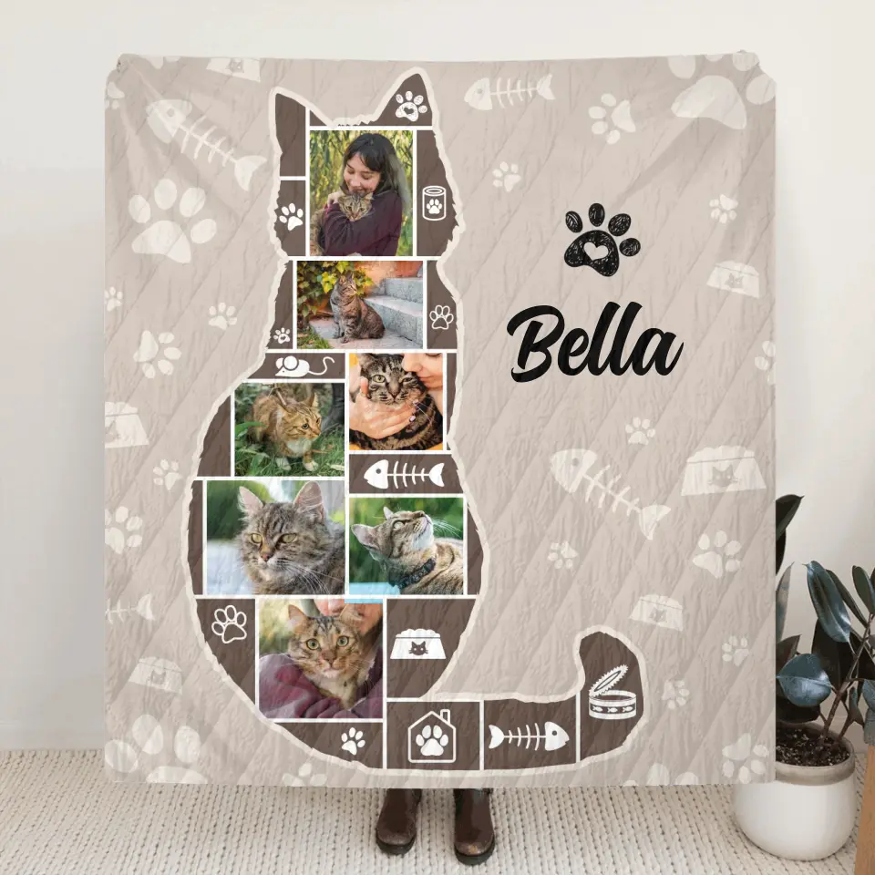 Personalized Cat Photo Fleece Throw Blanket & Quilt - Upload Photo - Gift Idea for Cat Lovers