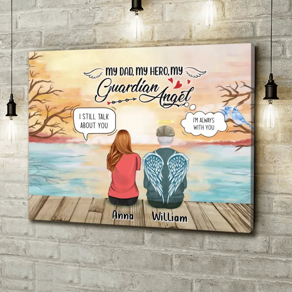 Custom Personalized Memorial Dad Horizontal Canvas - Memorial Gift Idea For Loss Dad - My Dad, My Hero, My Guardian Angel