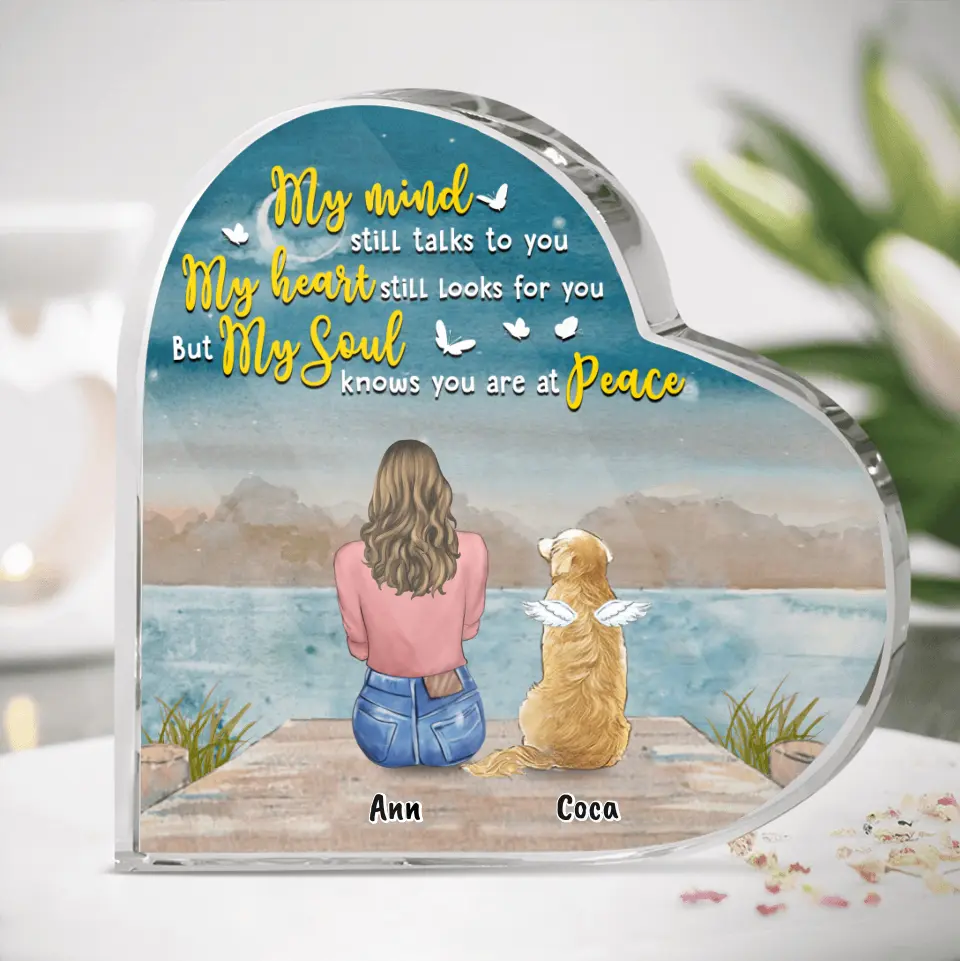 Personalized Memorial Pet Crystal Heart - Memorial Gift Idea For Dog Lover/Cat Lover with up to 3 Pets - My Mind Still Talks To You