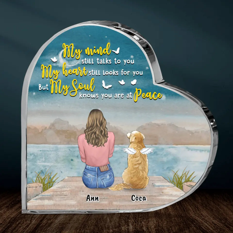 Personalized Memorial Pet Crystal Heart - Memorial Gift Idea For Dog Lover/Cat Lover with up to 3 Pets - My Mind Still Talks To You