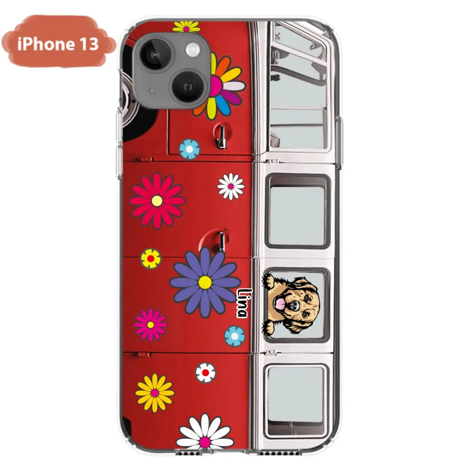 Personalized Campervan Hippie And Pet Phone Case - Up to 3 Pets - Gift Idea For Dog/Cat Lover - Case For iPhone And Samsung