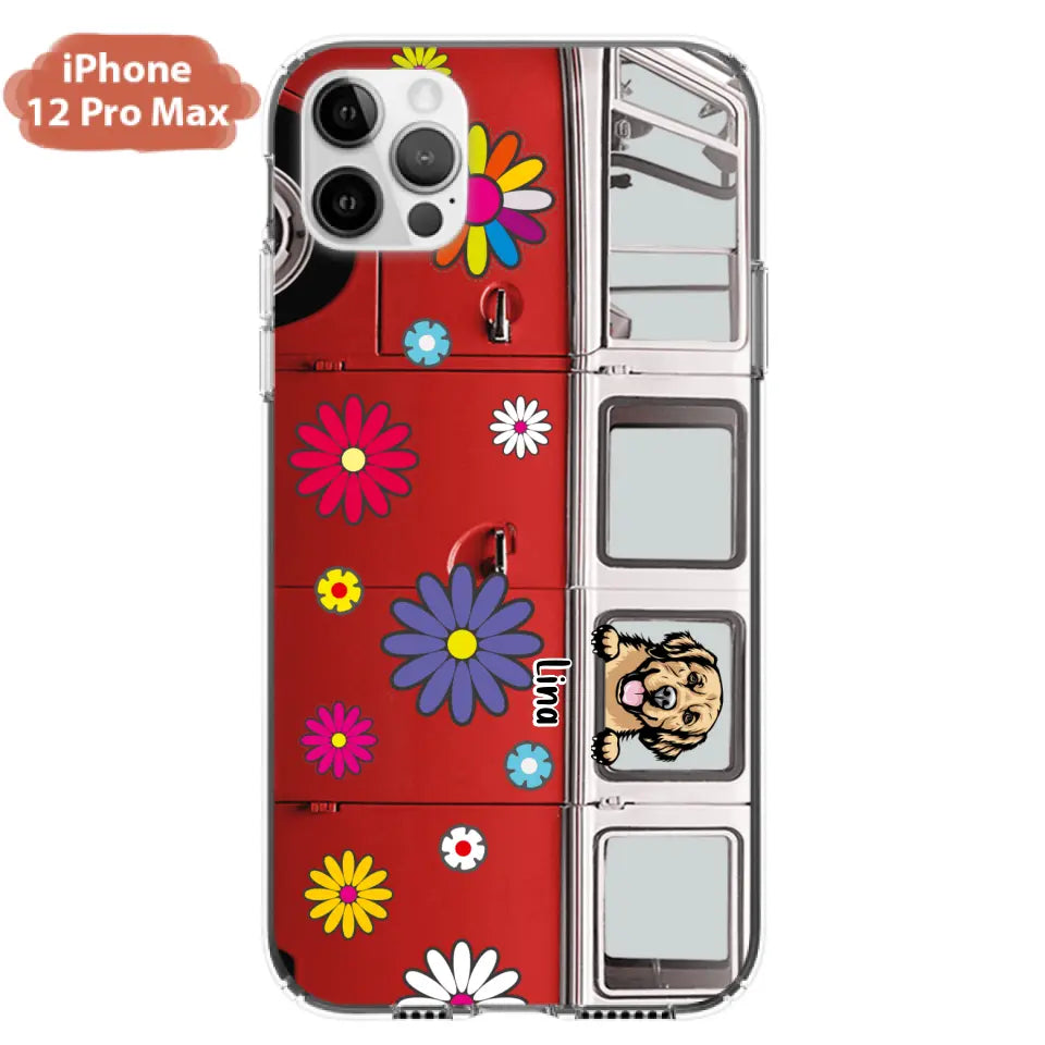 Personalized Campervan Hippie And Pet Phone Case - Up to 3 Pets - Gift Idea For Dog/Cat Lover - Case For iPhone And Samsung