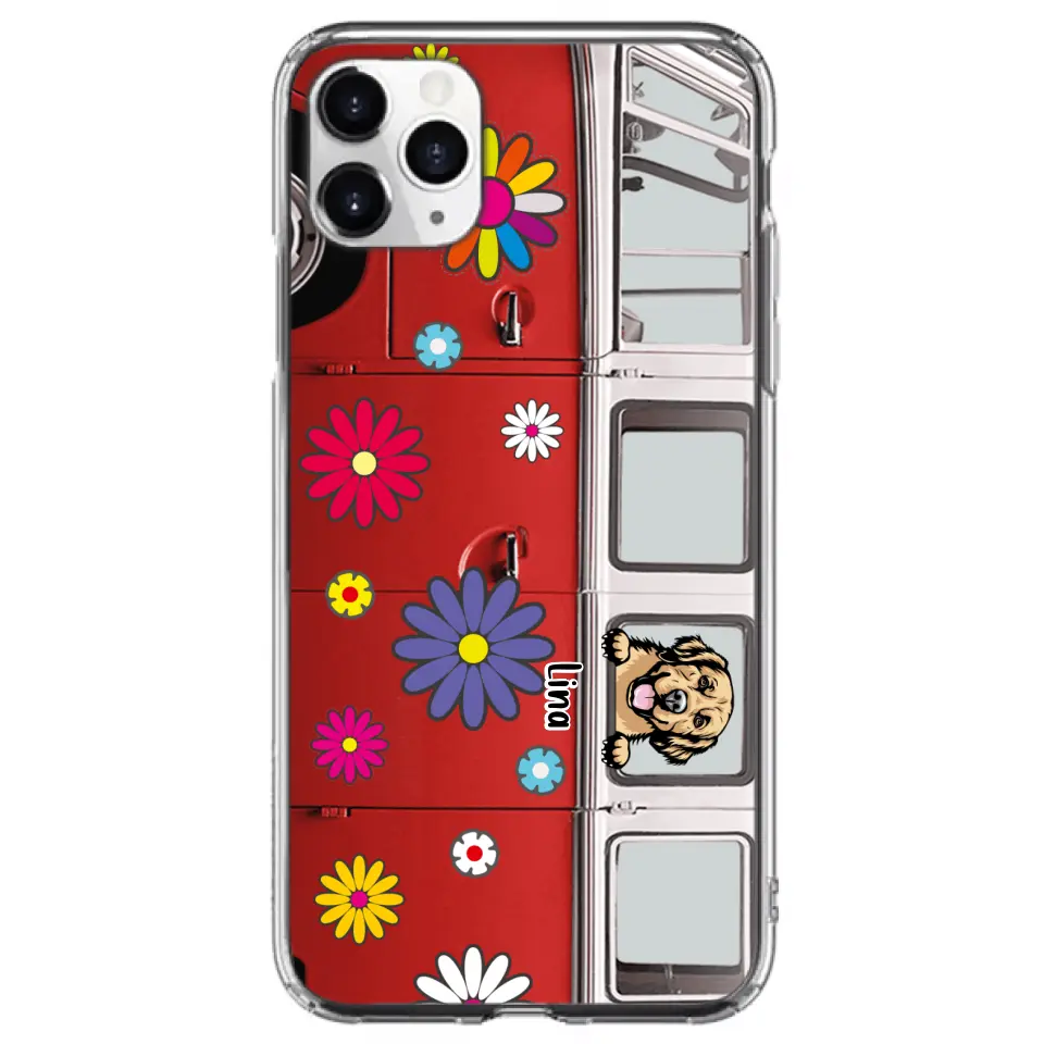 Personalized Campervan Hippie And Pet Phone Case - Up to 3 Pets - Gift Idea For Dog/Cat Lover - Case For iPhone And Samsung