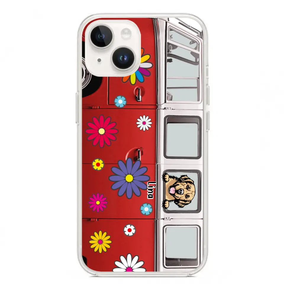 Personalized Campervan Hippie And Pet Phone Case - Up to 3 Pets - Gift Idea For Dog/Cat Lover - Case For iPhone And Samsung