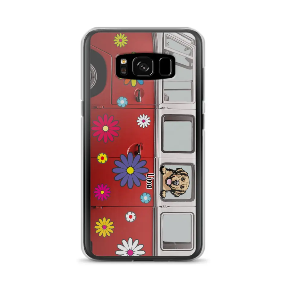 Personalized Campervan Hippie And Pet Phone Case - Up to 3 Pets - Gift Idea For Dog/Cat Lover - Case For iPhone And Samsung