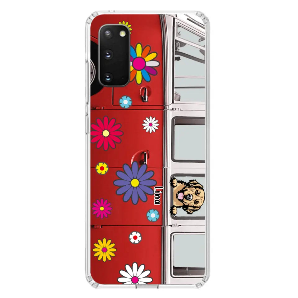 Personalized Campervan Hippie And Pet Phone Case - Up to 3 Pets - Gift Idea For Dog/Cat Lover - Case For iPhone And Samsung