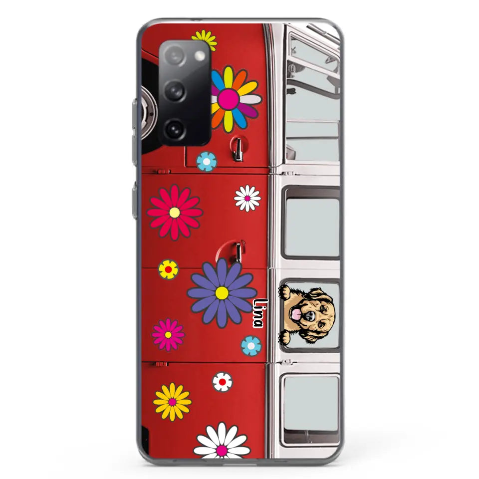 Personalized Campervan Hippie And Pet Phone Case - Up to 3 Pets - Gift Idea For Dog/Cat Lover - Case For iPhone And Samsung