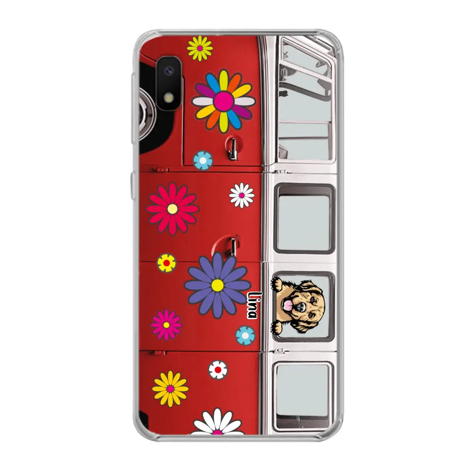 Personalized Campervan Hippie And Pet Phone Case - Up to 3 Pets - Gift Idea For Dog/Cat Lover - Case For iPhone And Samsung