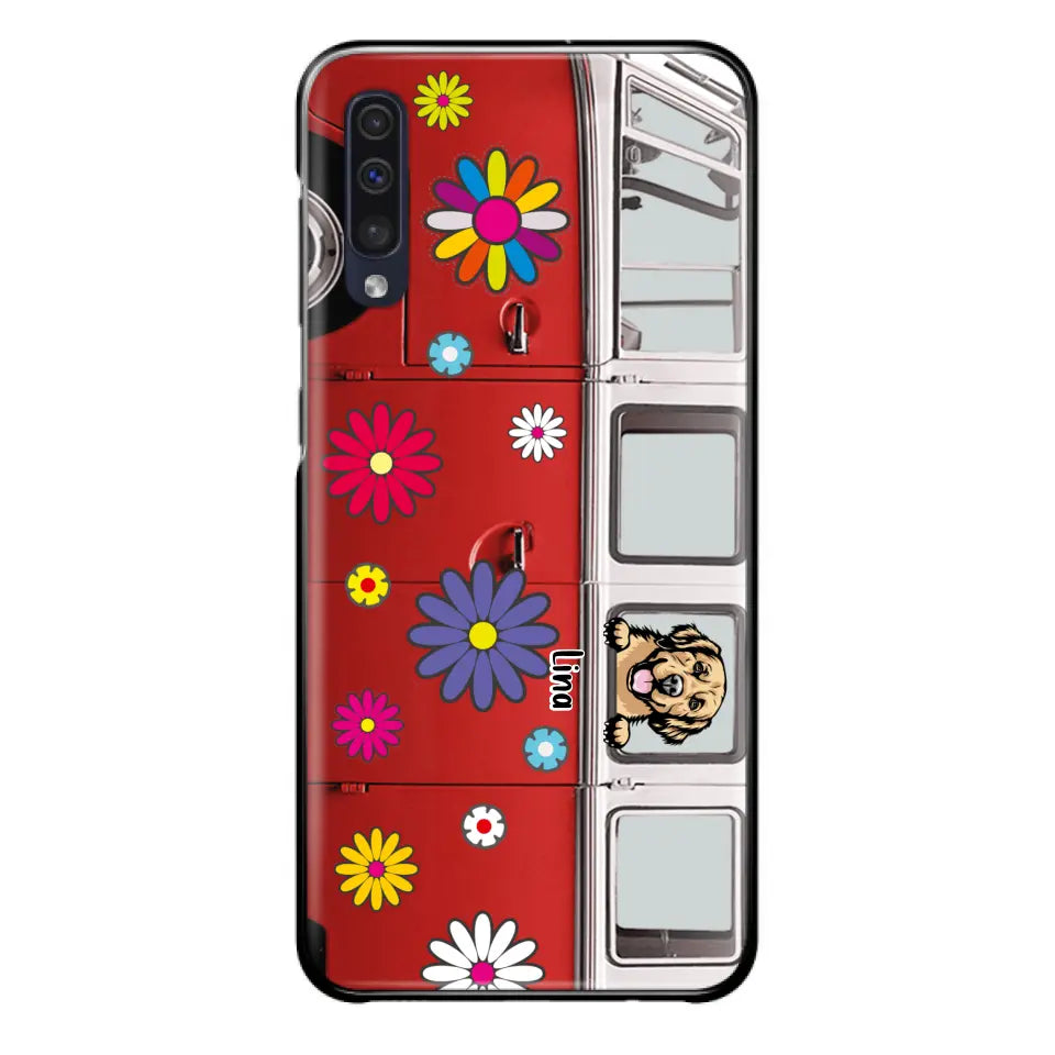 Personalized Campervan Hippie And Pet Phone Case - Up to 3 Pets - Gift Idea For Dog/Cat Lover - Case For iPhone And Samsung