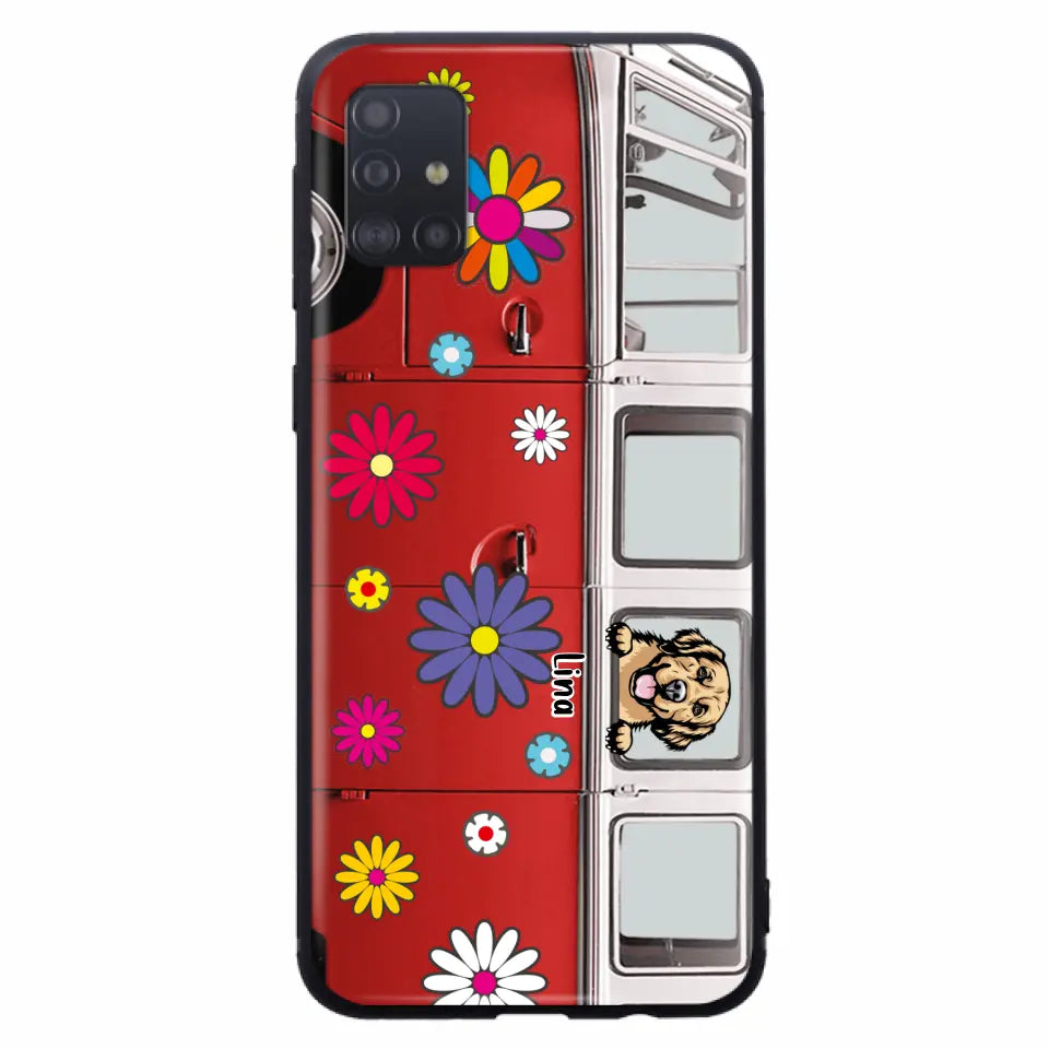 Personalized Campervan Hippie And Pet Phone Case - Up to 3 Pets - Gift Idea For Dog/Cat Lover - Case For iPhone And Samsung