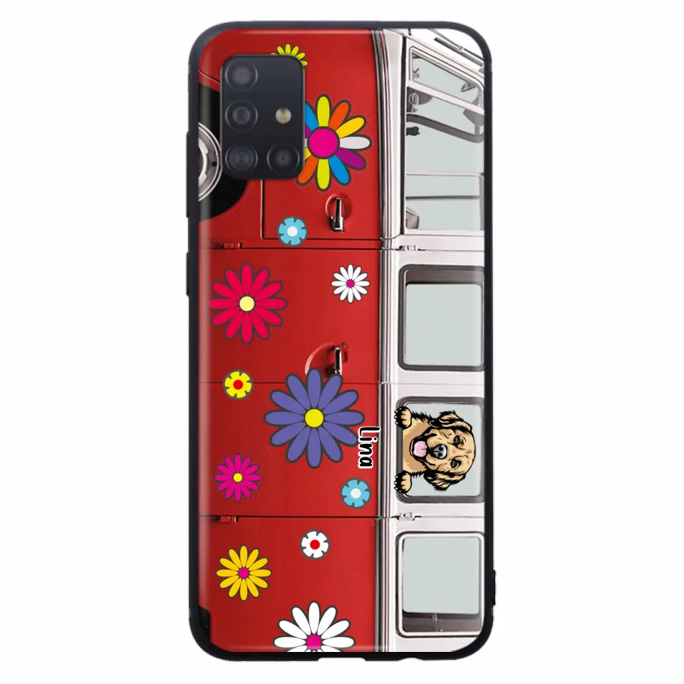 Personalized Campervan Hippie And Pet Phone Case - Up to 3 Pets - Gift Idea For Dog/Cat Lover - Case For iPhone And Samsung