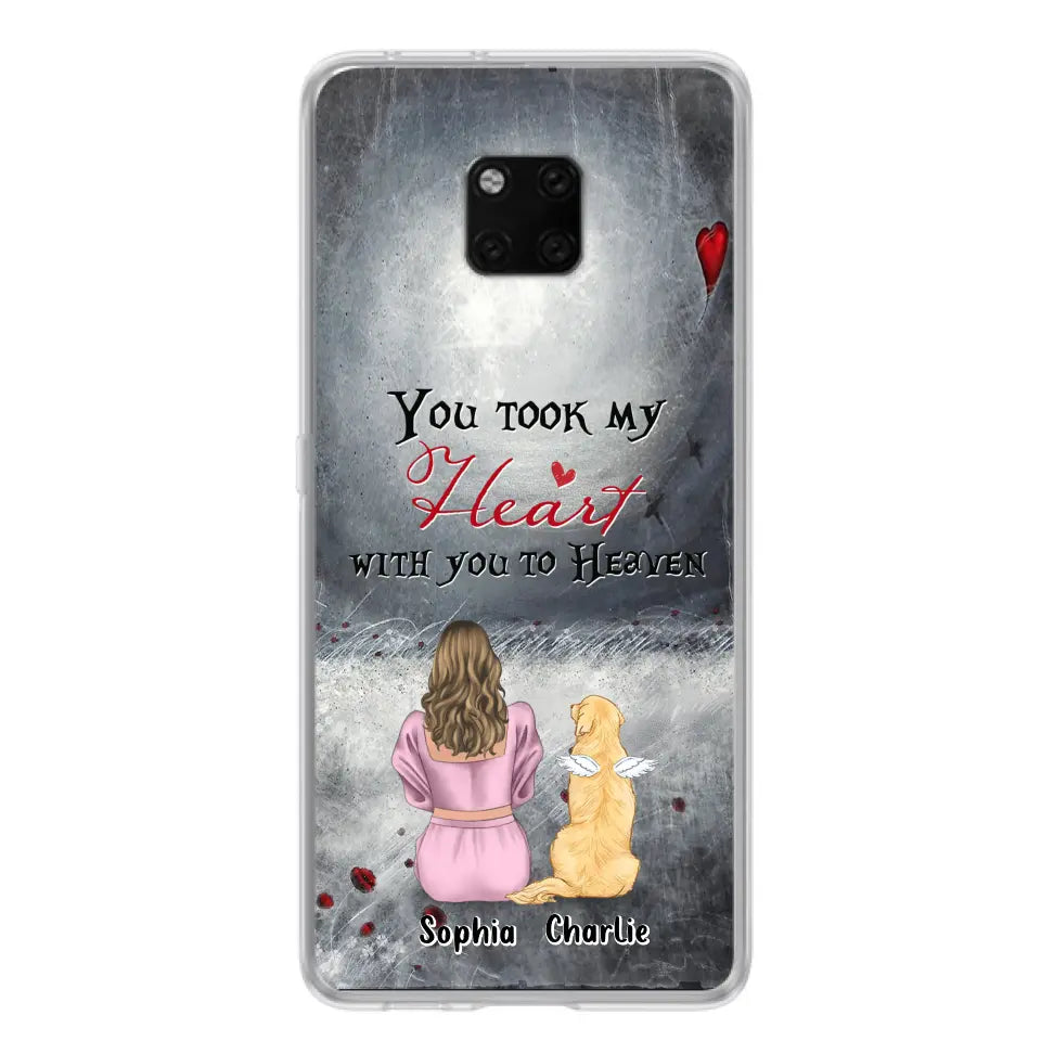 Custom Personalized Memorial Dog Mom Phone Case - Upto 5 Dogs - Memorial Gift Idea for Dog Owner - You Took My Heart With You To Heaven - Case for Xiaomi/Huawei/Oppo